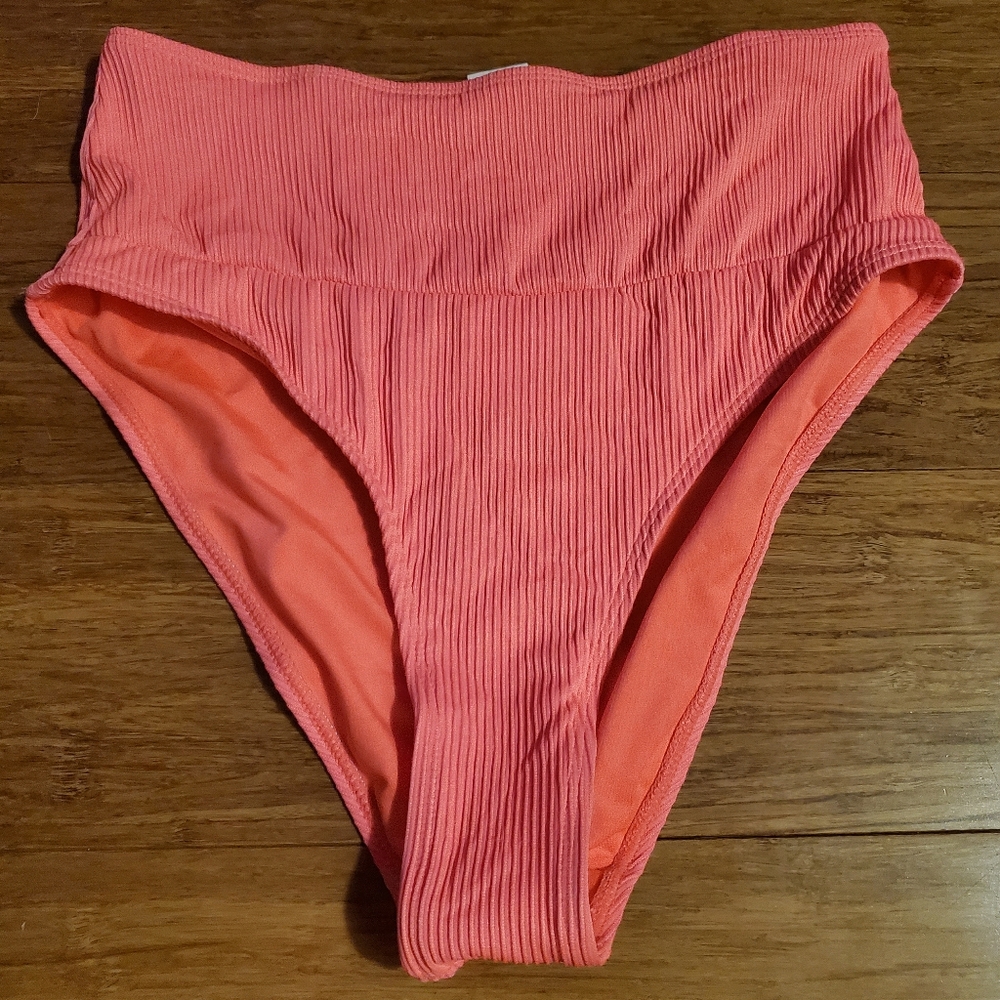 Coral Ribbed Bikini Bottom